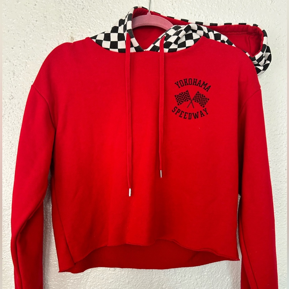 FOREVER 21 • Cropped Red Yokohama Speedway Hoodie Size Medium